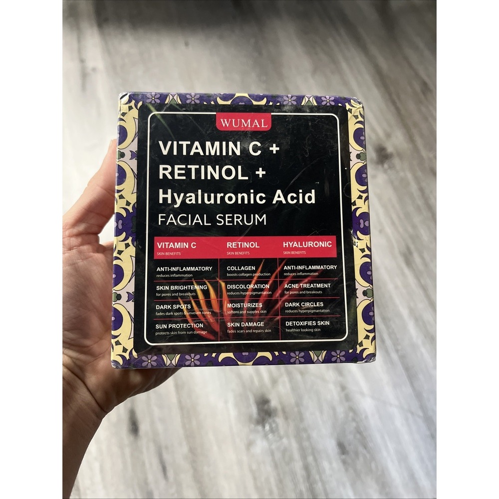 Wumal 3 Pack Face Serum Set - Includes Vitamin C Retinol & Hyaluronic Acid New
